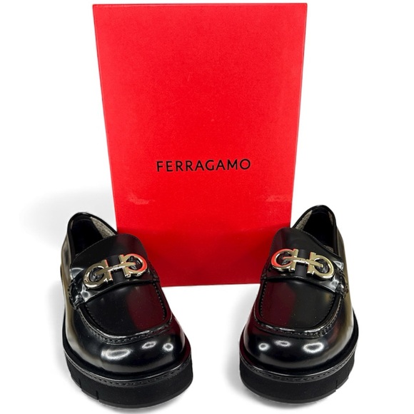 Salvatore Ferragamo Shoes - FERAGAMO Ofelia Lug Black Leather Loafers